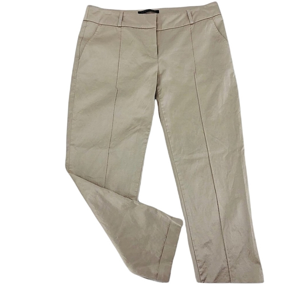 Bebe Women’s Size 8 Italian Fabric Capri Pants. Golden Tan Shimmery Texture EUC